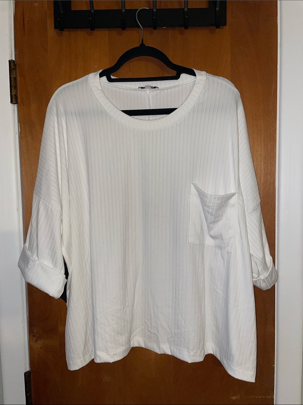 White Ribbed Pocket T-Shirt